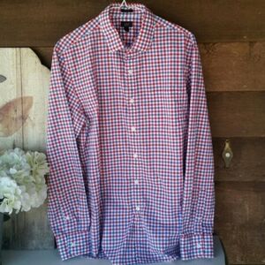 J. Crew 120's ply Ludlow button down dress shirt plaid L blue red long sleeves